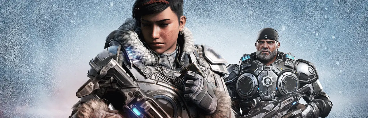 Gears 5 squad fighting in a sci-fi war