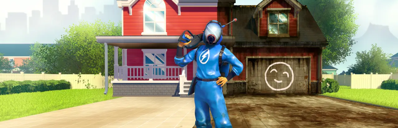 PowerWash Simulator first-person power-washing key art by FuturLab