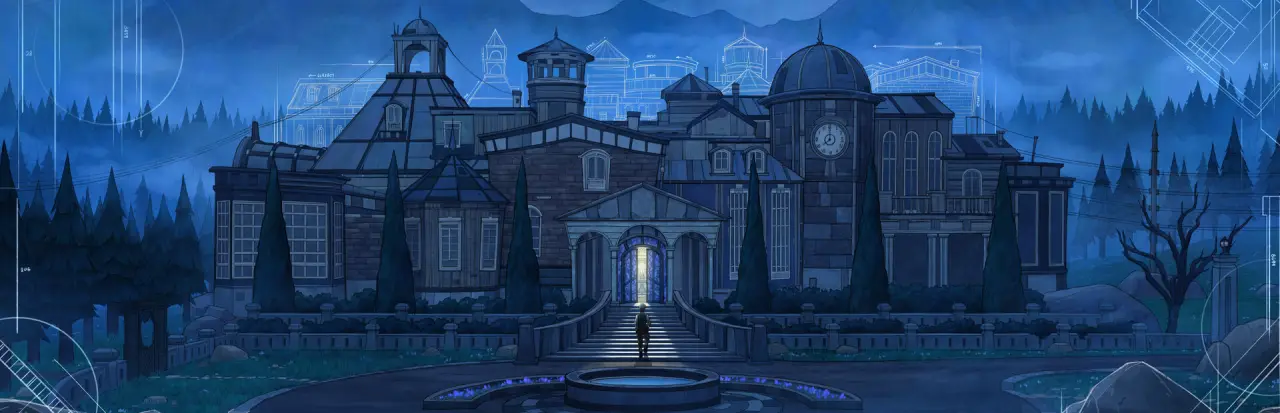 Blue Prince mansion room with puzzle-like architecture