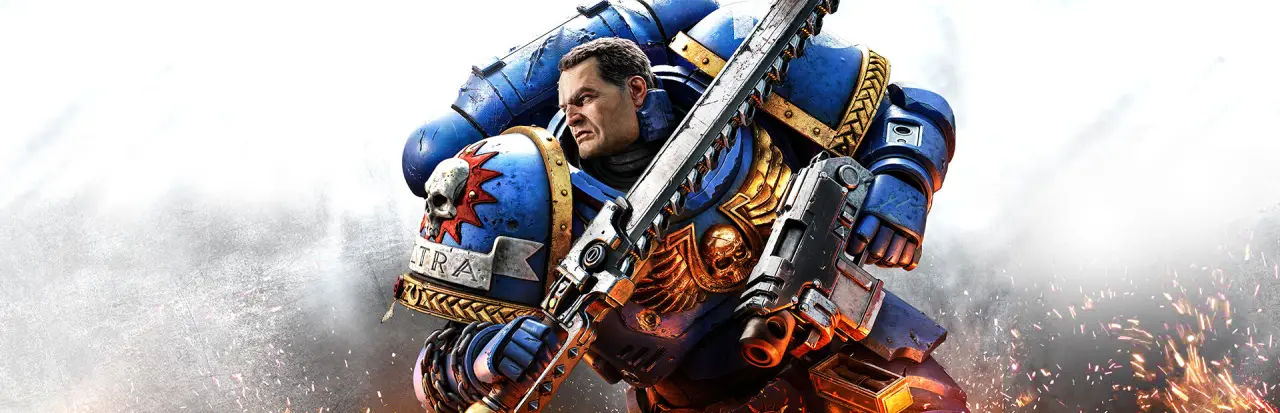 Warhammer 40,000: Space Marine 2 armored warrior fighting alien swarms