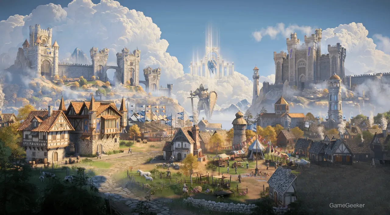 Fantasy castle and village panorama