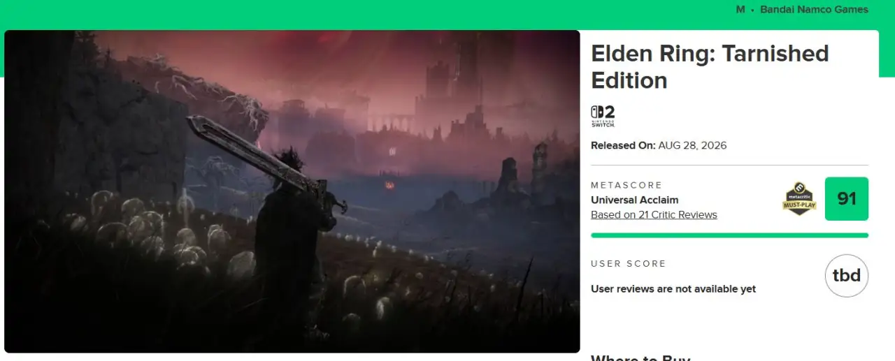 Elden Ring Switch 2 Scores 91 on Metacritic, But Reviews Are Split