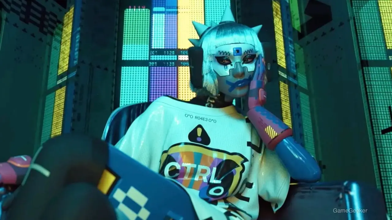 Marathon character with neon backdrop