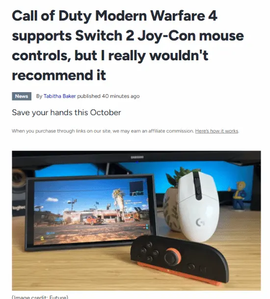 Foreign Media Dismisses Switch 2 COD Joy-Con Mouse Concept