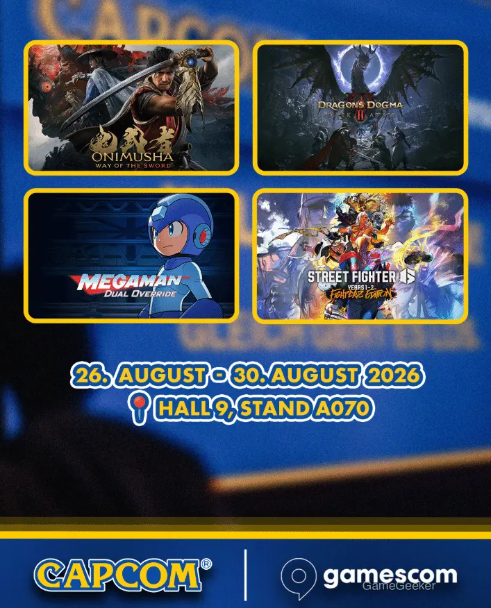Capcom will showcase Onimusha: Way of the Sword, alongside other titles, at Gamescom from August 26 to 30, 2026, in Hall 9, Stand A070.