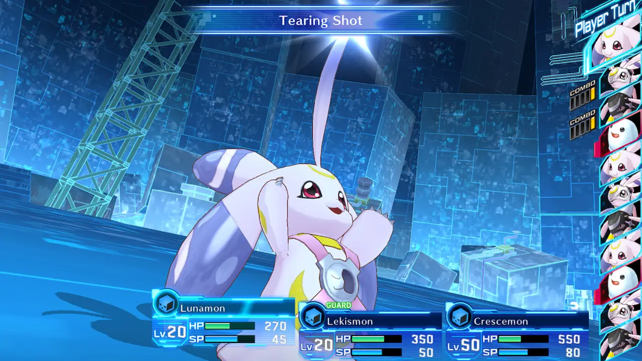 A golden Digimon unleashes a dazzling technique in electronic space
