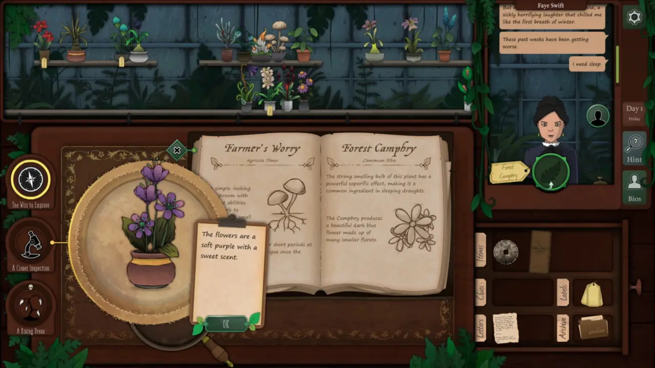 A dim spotlight over mysterious cards and narrative text