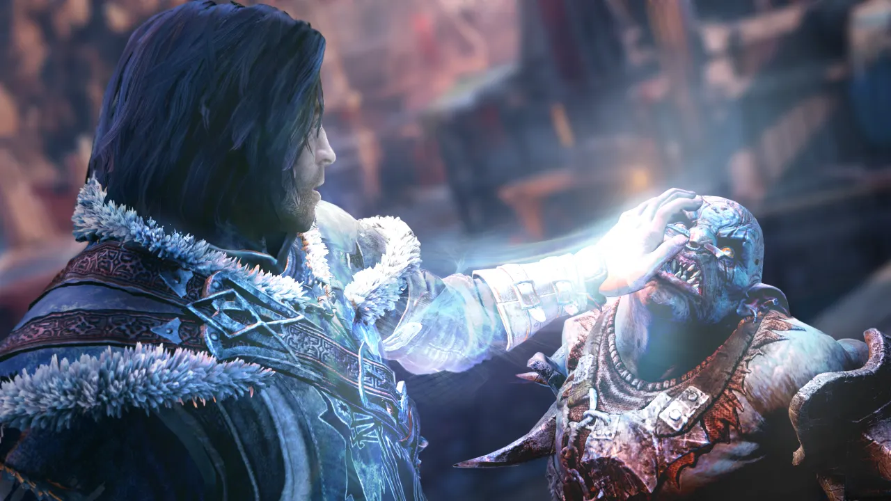 Talion locked in close combat with an orc