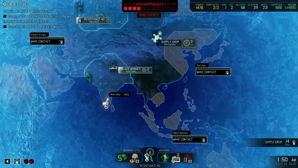 The strategic world map and mission nodes