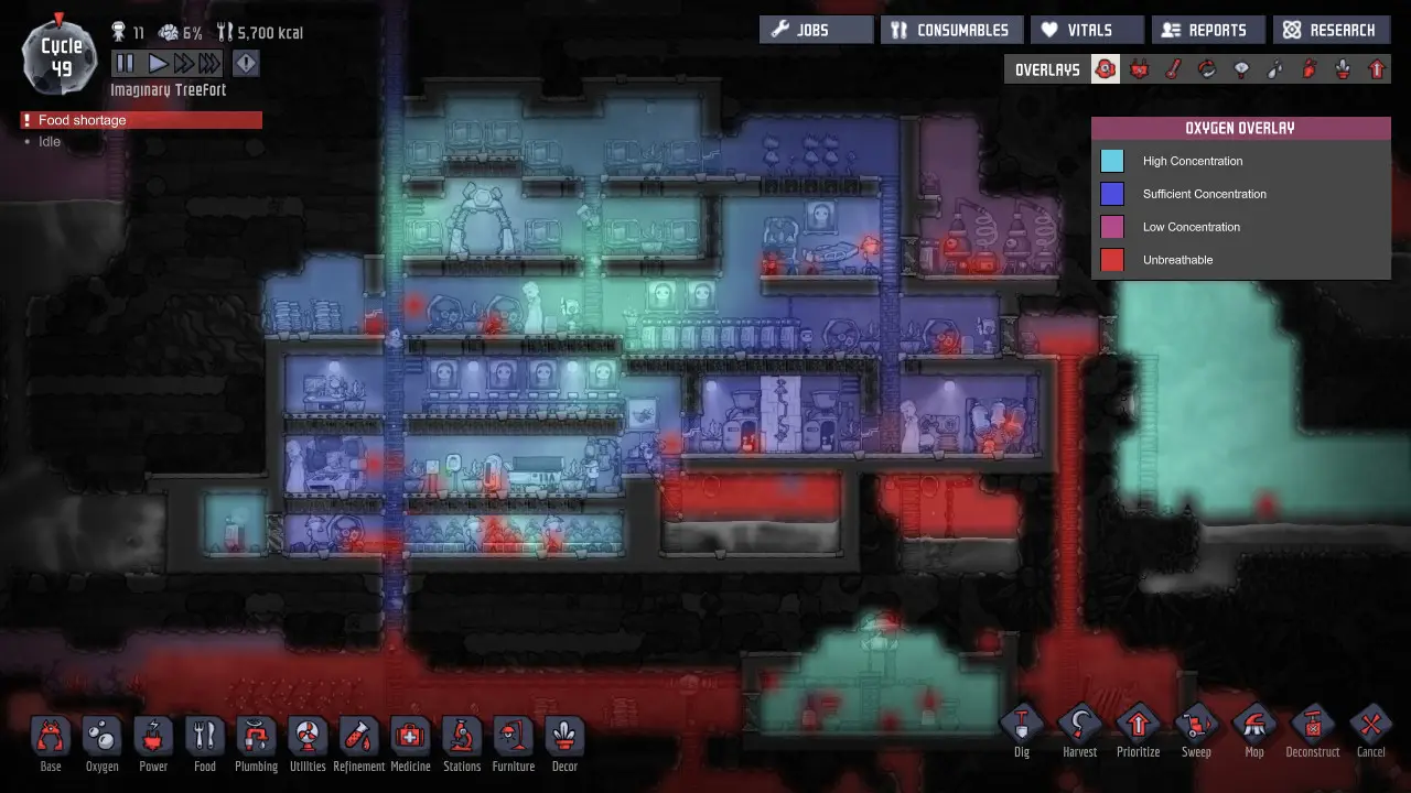 A mature, fully built-out colony spanning multiple biomes