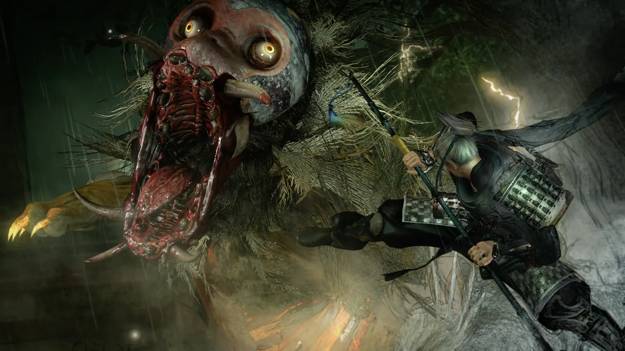 A dark dungeon spirit-bird summon in Nioh