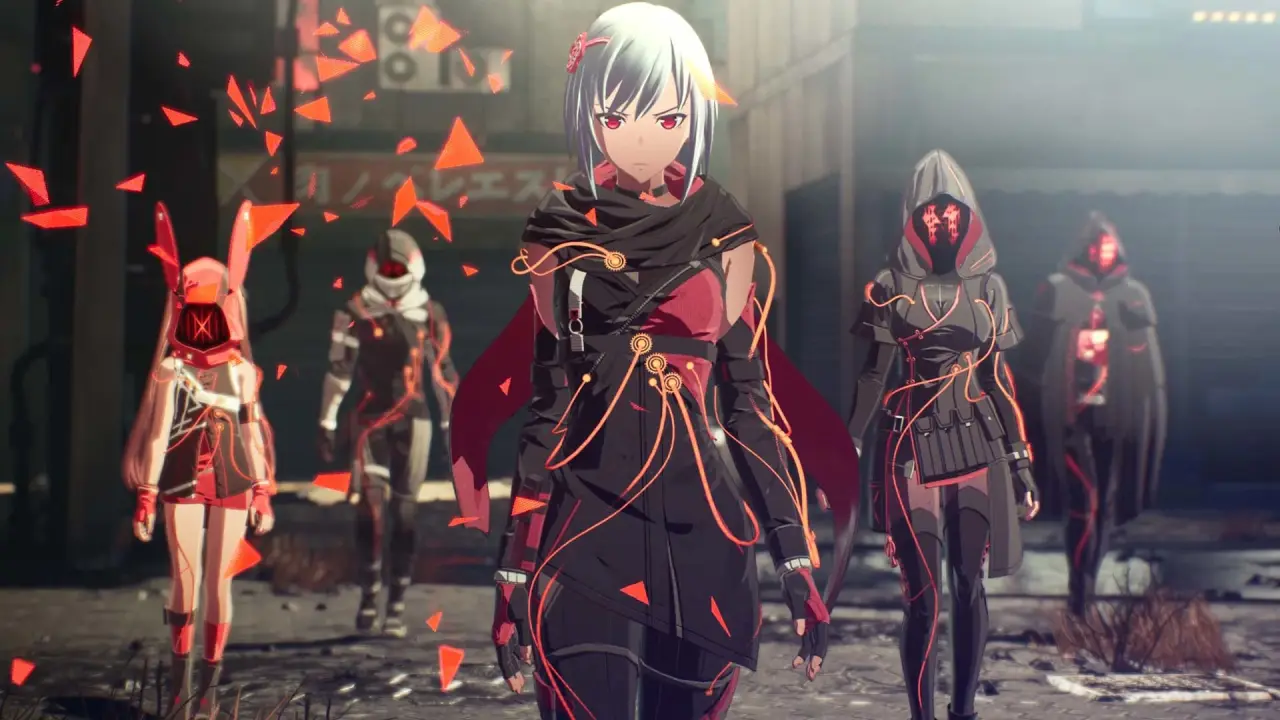 A protagonist unleashing crimson psychokinetic lines against enemies in the city
