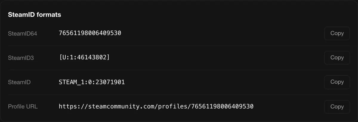 SteamID と共有用の試算カード